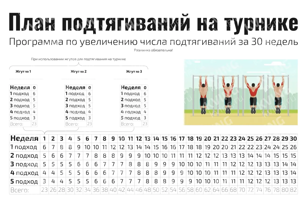 Программа по увеличению числа подтягиваний за 30 недель — плакат для спорта