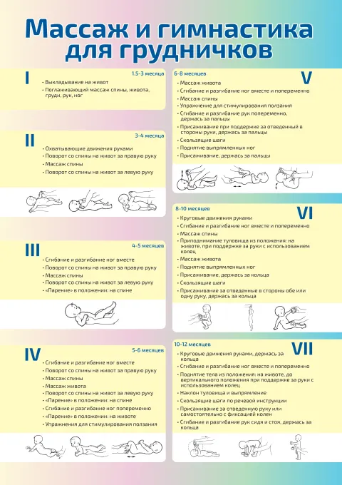 Массаж и гимнастика для грудничков — плакат по массажу