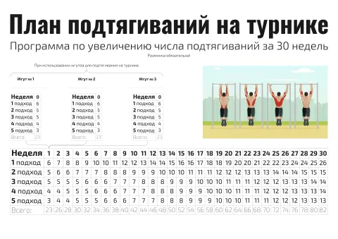 Программа по увеличению числа подтягиваний за 30 недель — плакат для спорта